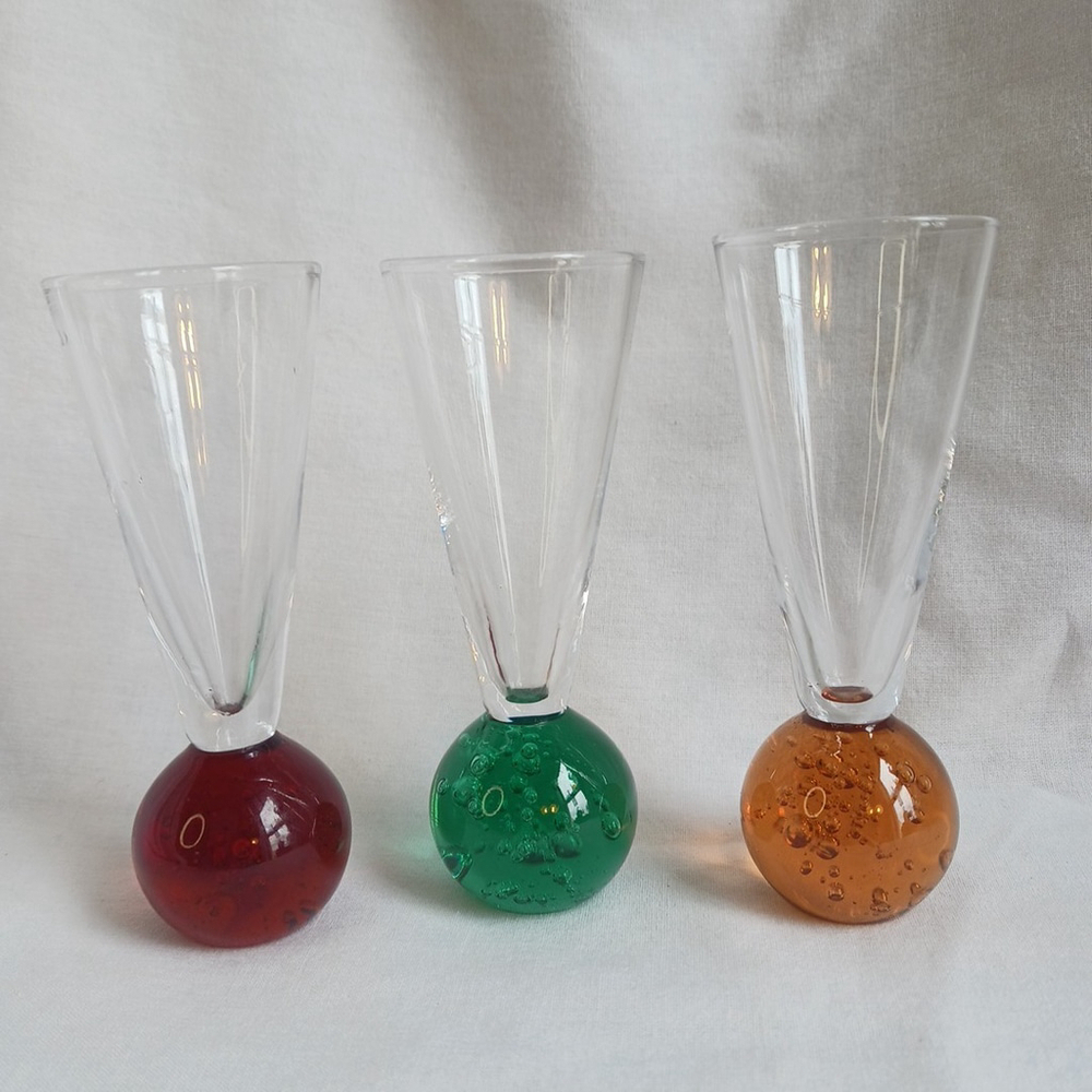 Vintage Bullicante Shot Glasses Set 3 Orange Red Green
